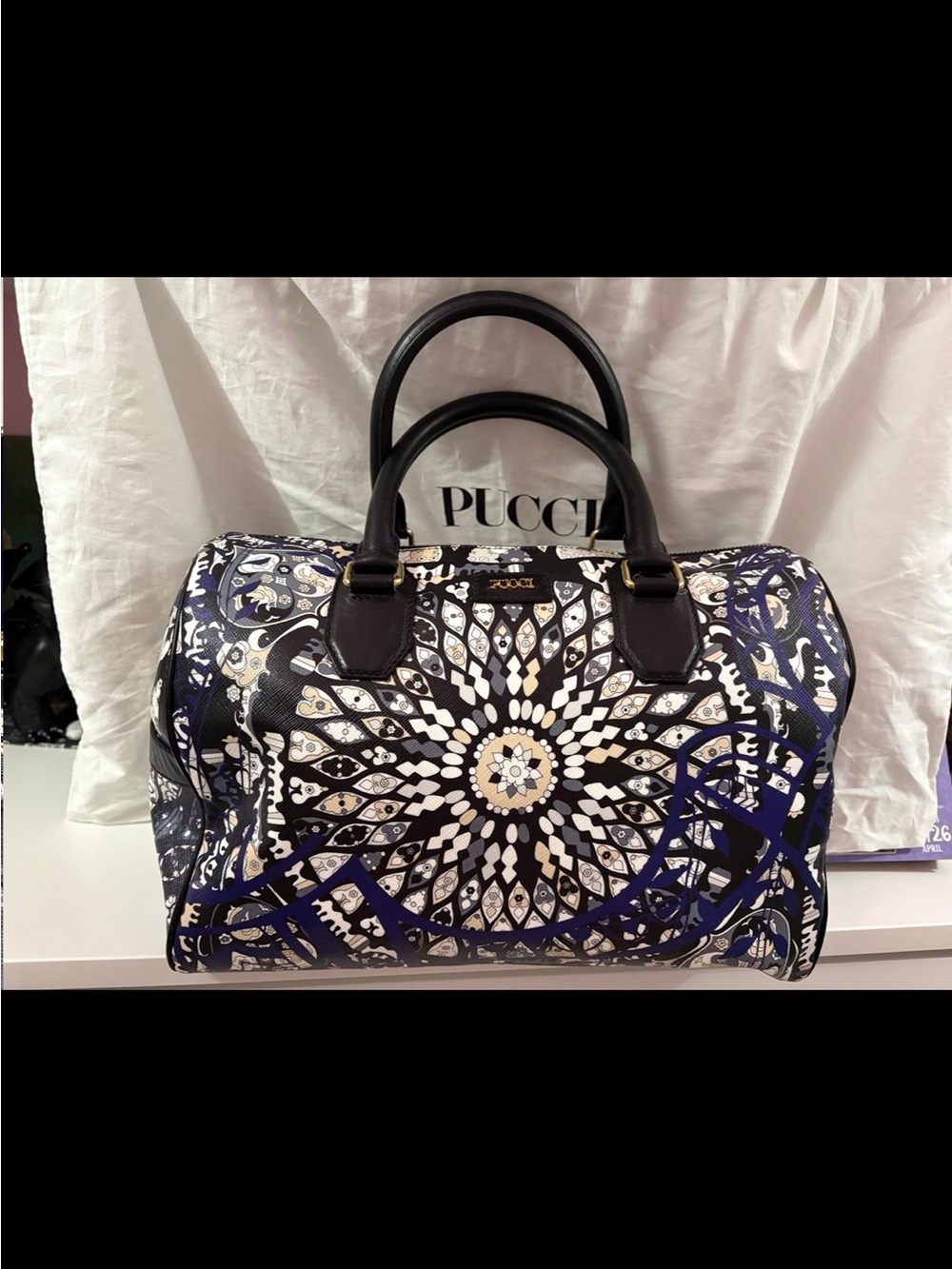 Emilio Pucci Navy and Cream Mandala Print Bag